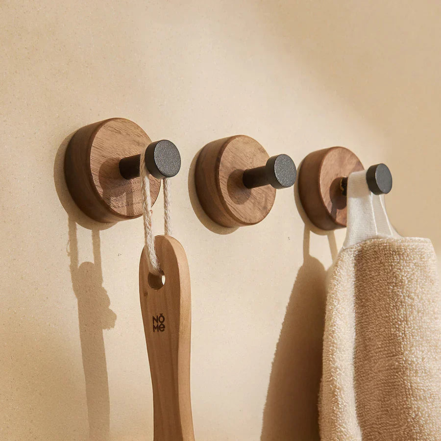 Self-Adhesive Wood and Metal Wall Hook Rack for Efficient Organization