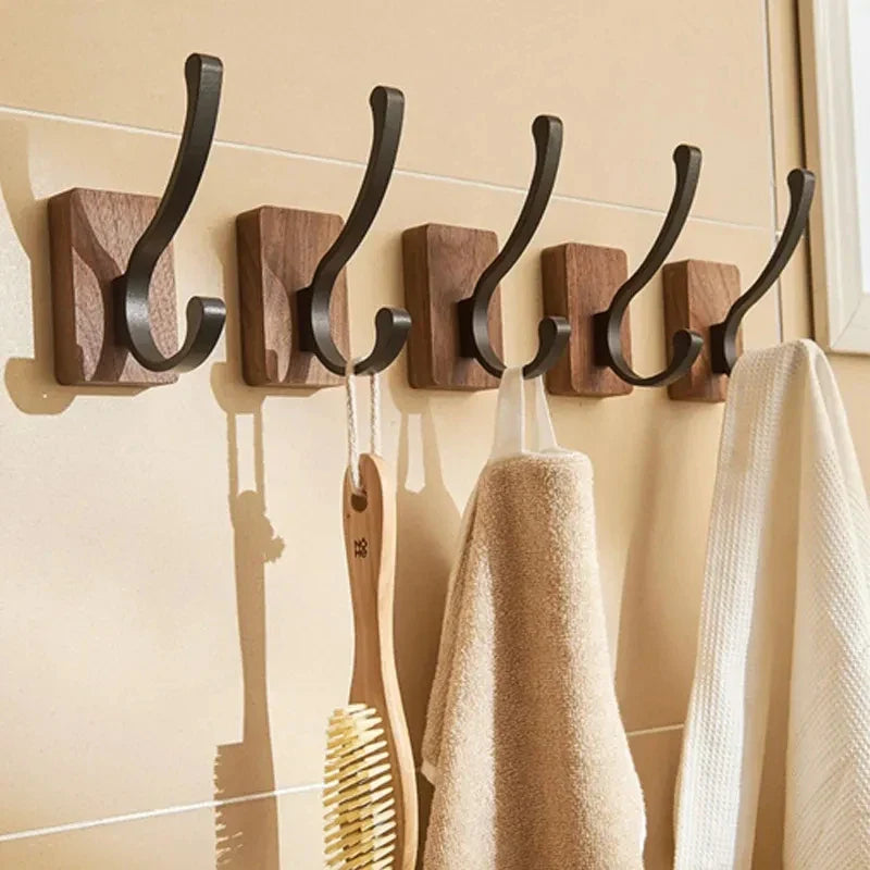 Self-Adhesive Wood and Metal Wall Hook Rack for Efficient Organization