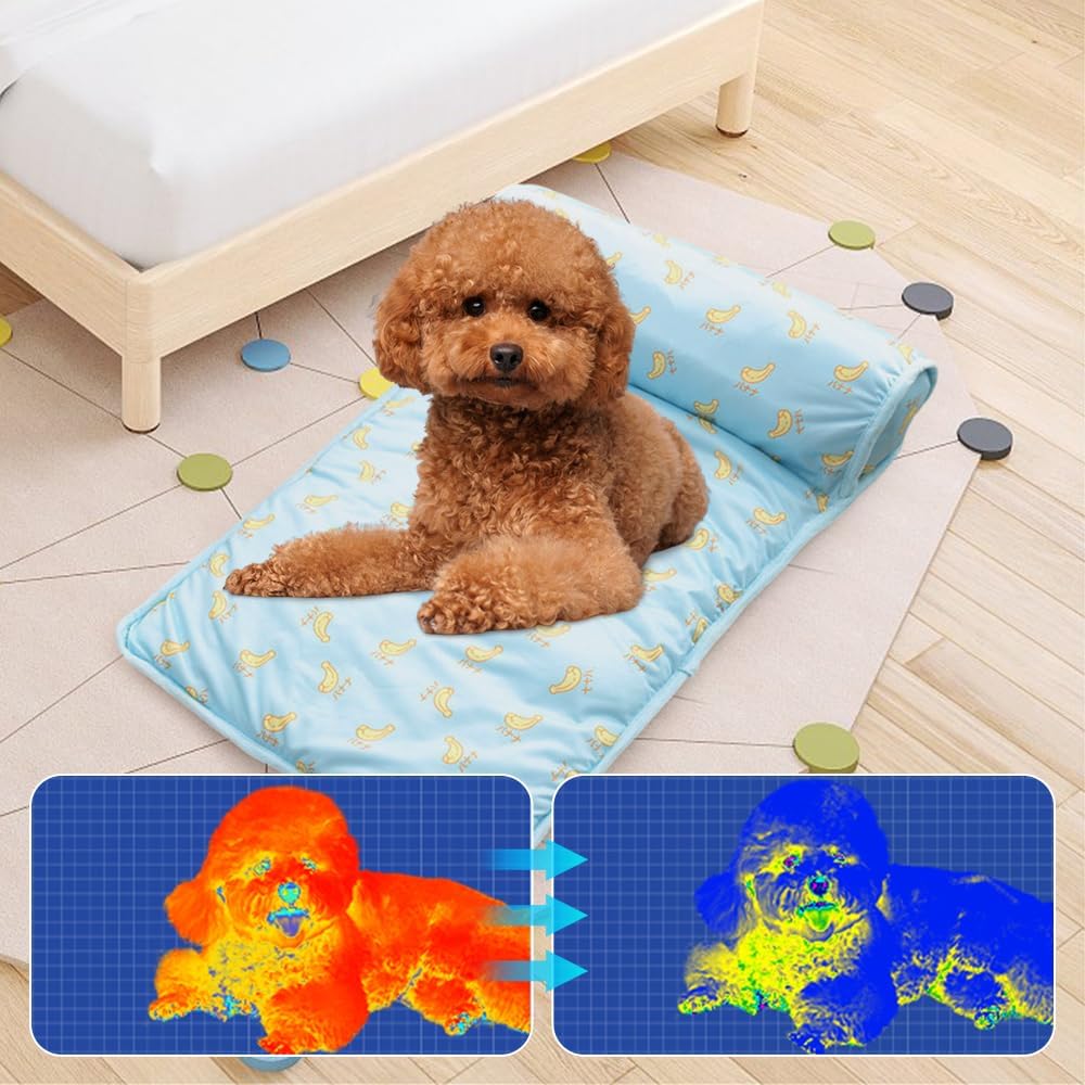 Self-Cooling Pet Mat with Plush Pillow for Summer Comfort