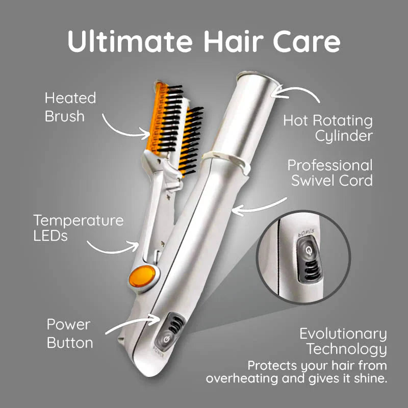 2-in-1 Rotating Hair Brush and Styling Iron for Professionals