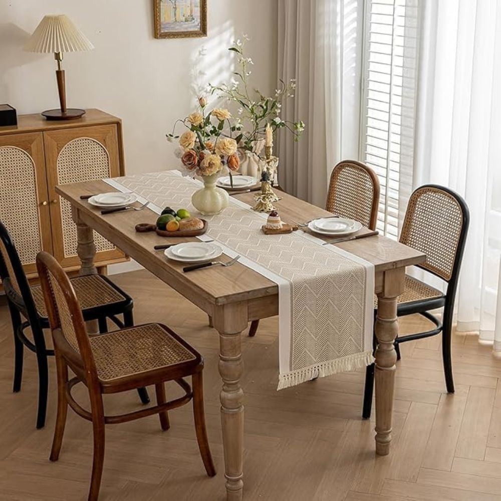 Elegant Woven Table Runner in Sandstone for Every Occasion