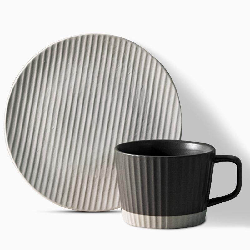 2/4/6 Piece Gray White Stoneware Coffee Mug Set