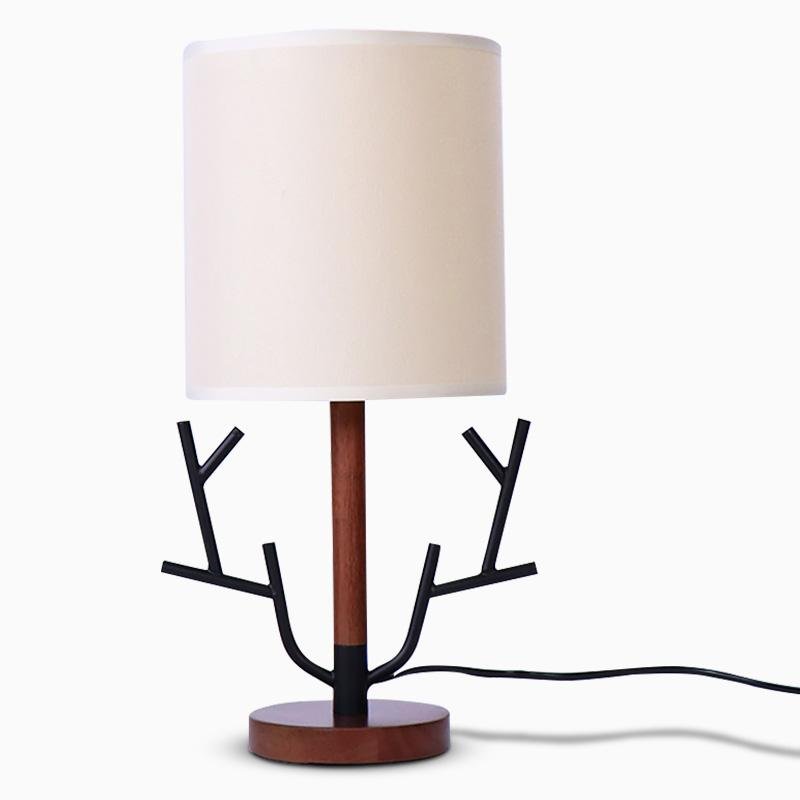 16 inch Rustic Vintage Tree Branch Taavita Plug Table Lamp with Fabric Drum Shade