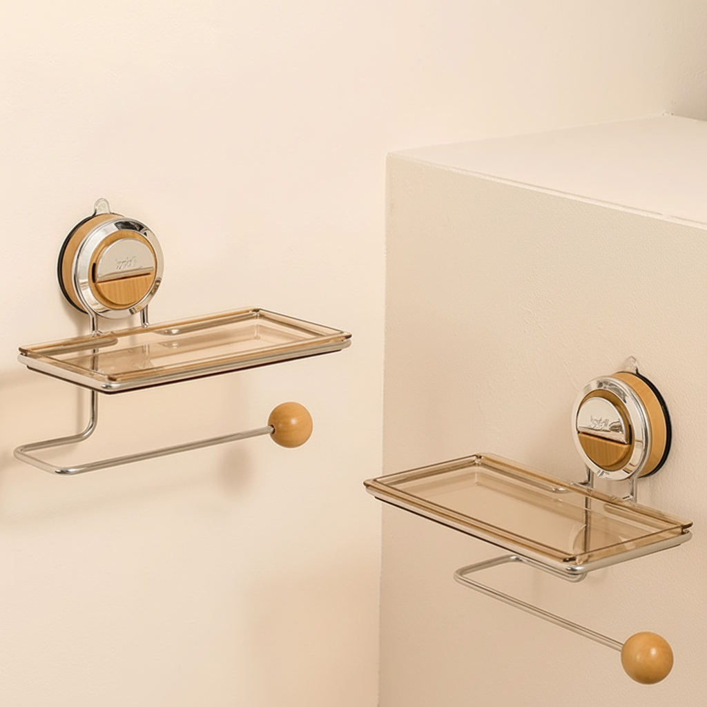 Wall-Mounted Toilet Paper Holder with Adhesive Installation