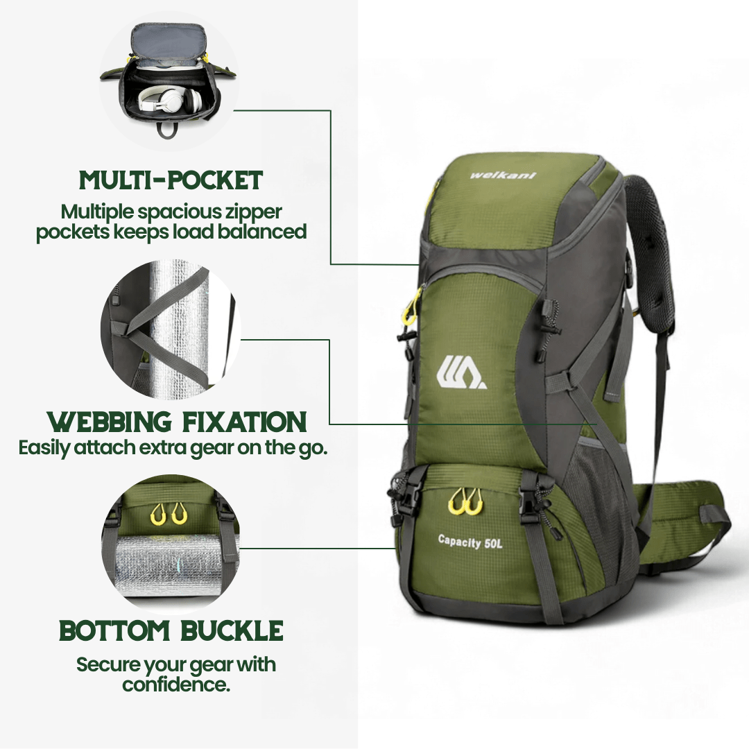 ExplorePro 50L Hiking Backpack with Ventilated Support and Footwear Pocket