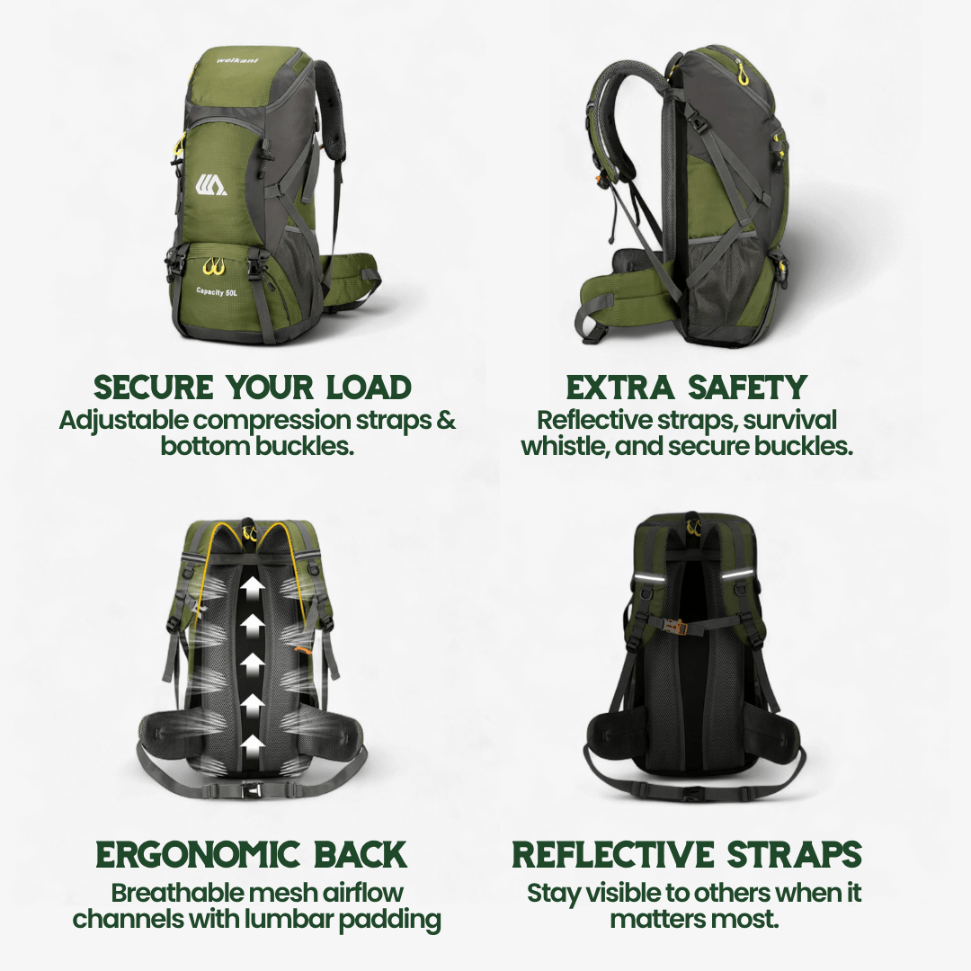 ExplorePro 50L Hiking Backpack with Ventilated Support and Footwear Pocket