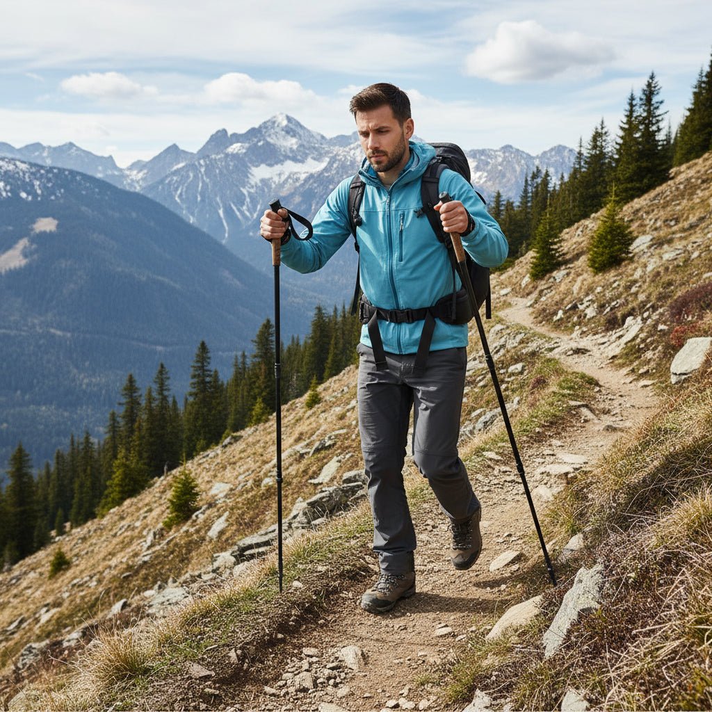 EcoTrek Adjustable Hiking Poles - Lightweight Trekking Sticks with Cork Grip