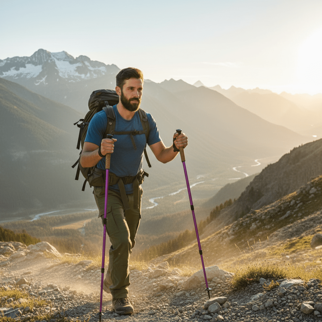 EcoTrek Adjustable Hiking Poles - Lightweight Trekking Sticks with Cork Grip