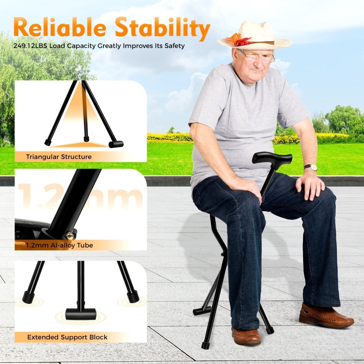ComfortMate Portable Walking Stick with Built-in Seat