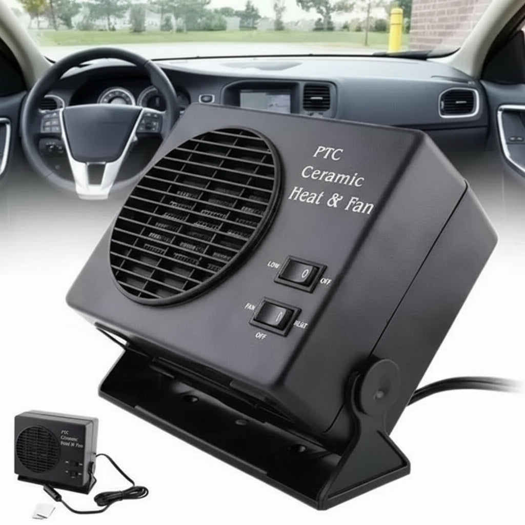 12V Vehicle Heater | Ceramic Heating Element & Fan Mode | Built-In Thermostat