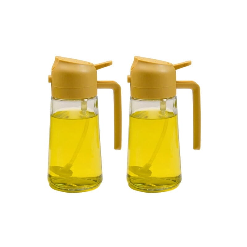 2-in-1 Oil Sprayer & Dispenser | Wide-Mouth Pump & Pour Spout | Glass Bottle | 470ml Capacity