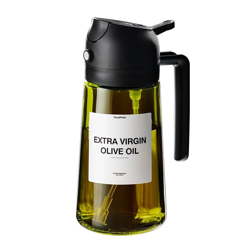 2-in-1 Oil Sprayer & Dispenser | Wide-Mouth Pump & Pour Spout | Glass Bottle | 470ml Capacity