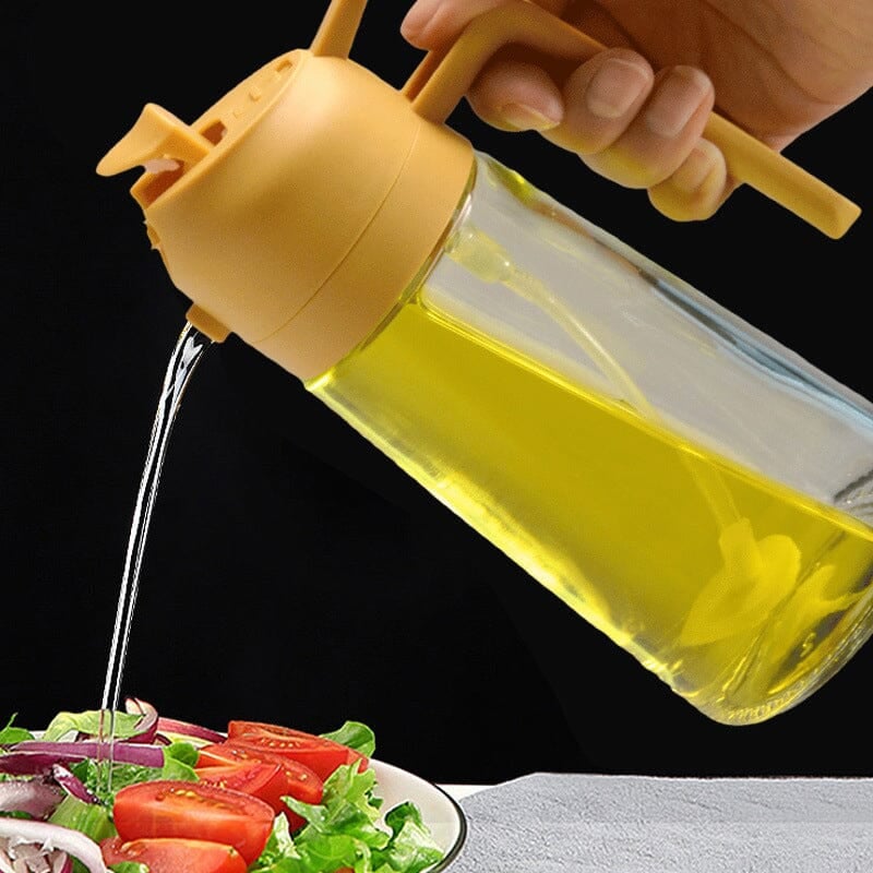 2-in-1 Oil Sprayer & Dispenser | Wide-Mouth Pump & Pour Spout | Glass Bottle | 470ml Capacity