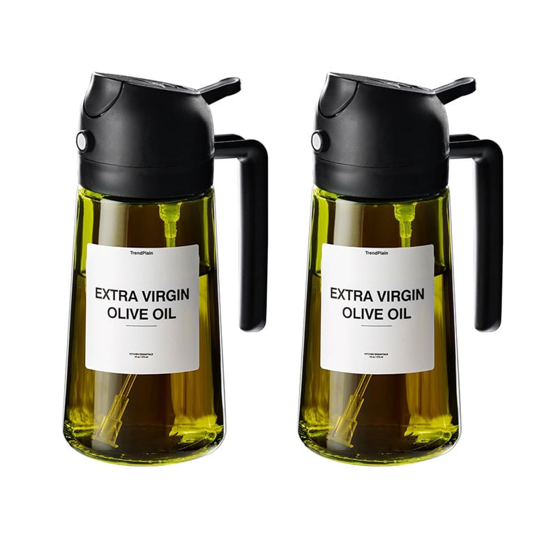 2-in-1 Oil Sprayer & Dispenser | Wide-Mouth Pump & Pour Spout | Glass Bottle | 470ml Capacity