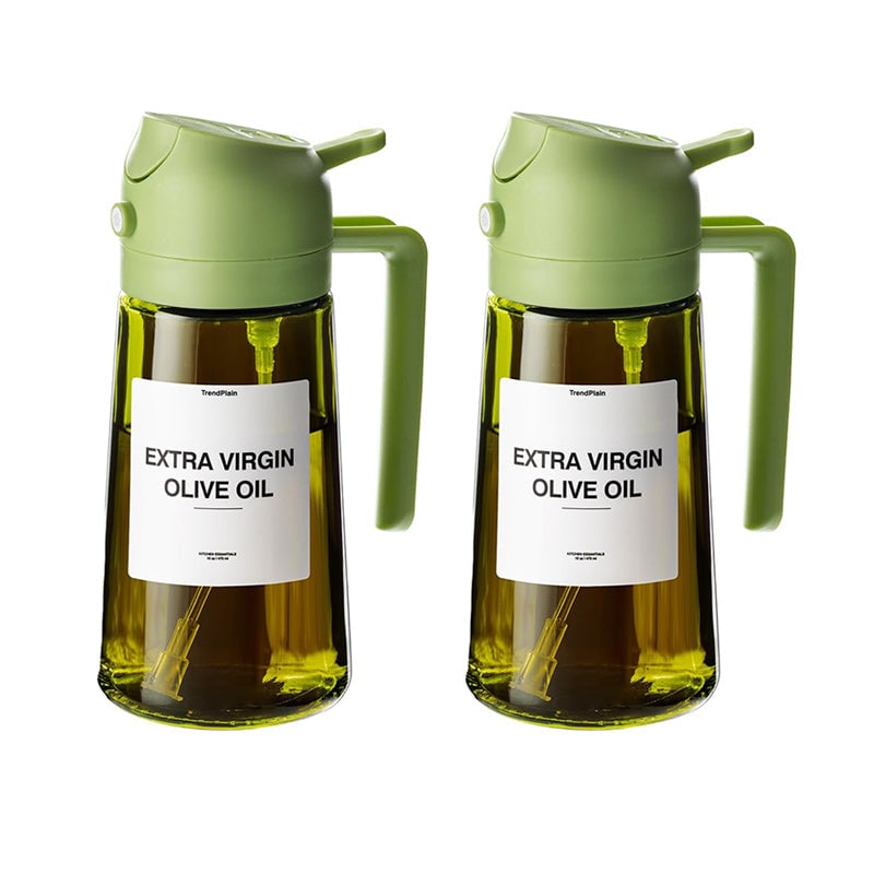 2-in-1 Oil Sprayer & Dispenser | Wide-Mouth Pump & Pour Spout | Glass Bottle | 470ml Capacity