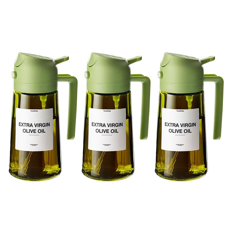 2-in-1 Oil Sprayer & Dispenser | Wide-Mouth Pump & Pour Spout | Glass Bottle | 470ml Capacity