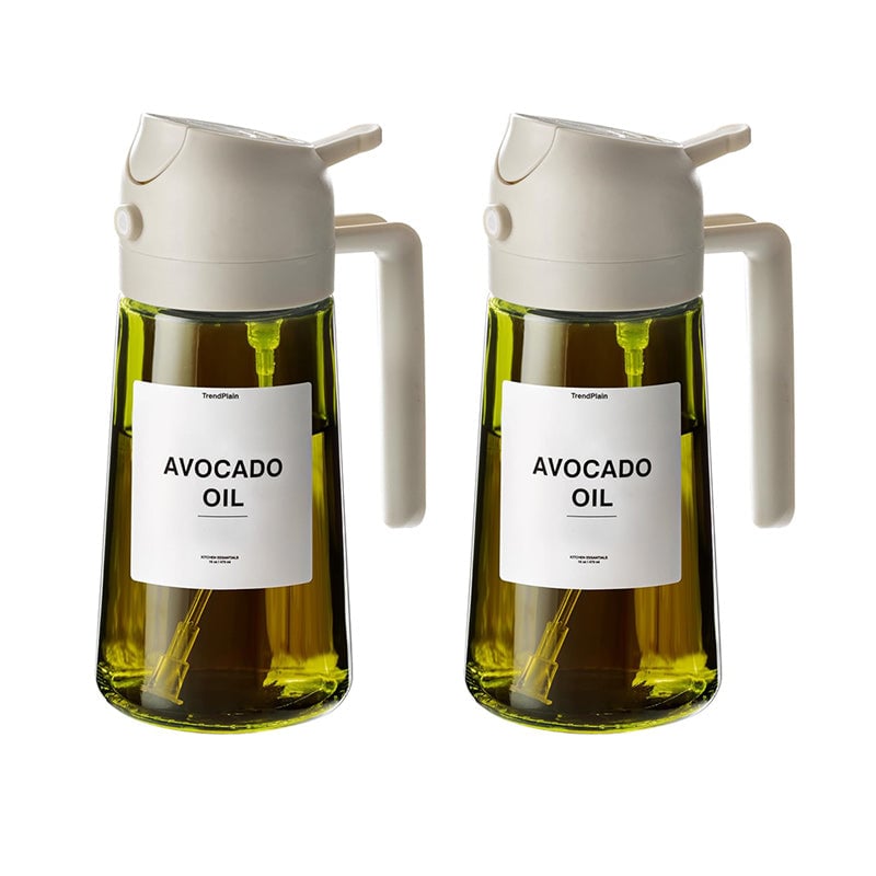 2-in-1 Oil Sprayer & Dispenser | Wide-Mouth Pump & Pour Spout | Glass Bottle | 470ml Capacity