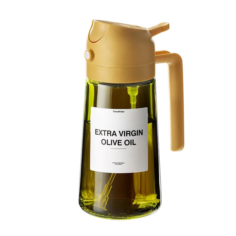 2-in-1 Oil Sprayer & Dispenser | Wide-Mouth Pump & Pour Spout | Glass Bottle | 470ml Capacity