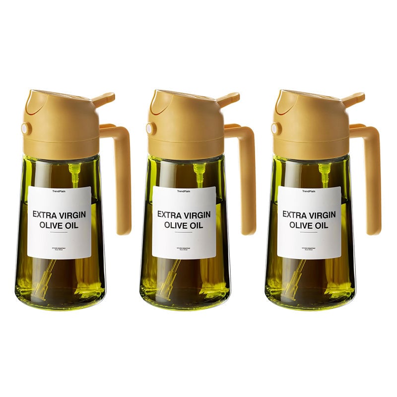 2-in-1 Oil Sprayer & Dispenser | Wide-Mouth Pump & Pour Spout | Glass Bottle | 470ml Capacity