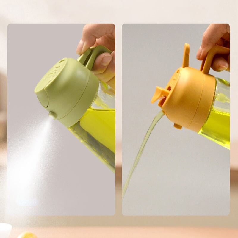 2-in-1 Oil Sprayer & Dispenser | Wide-Mouth Pump & Pour Spout | Glass Bottle | 470ml Capacity
