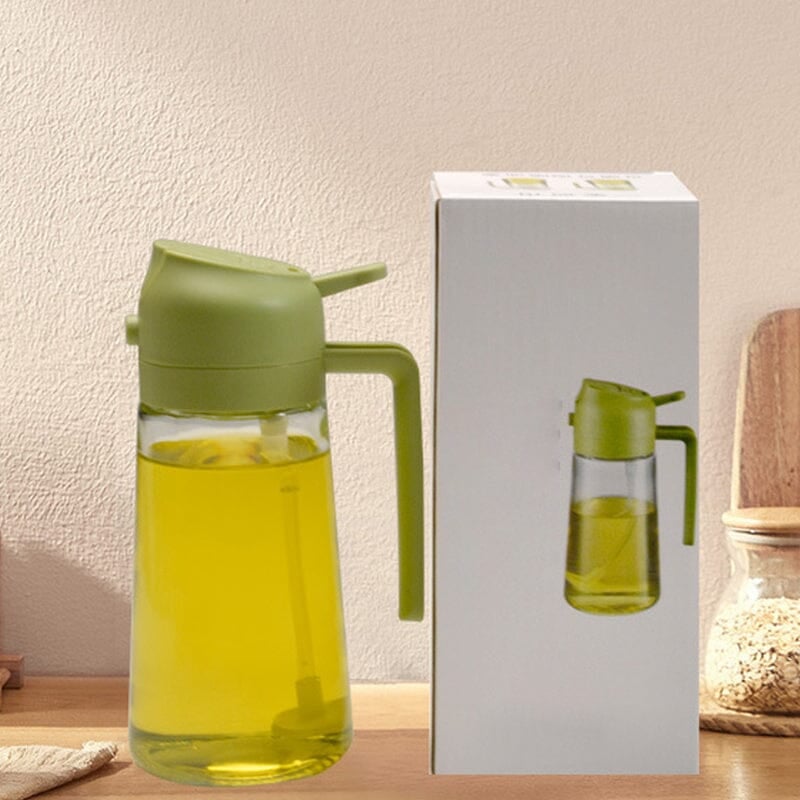 2-in-1 Oil Sprayer & Dispenser | Wide-Mouth Pump & Pour Spout | Glass Bottle | 470ml Capacity
