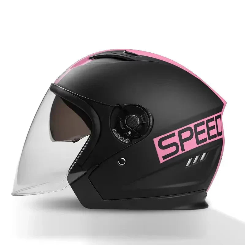 3/4 Open-Face Motorcycle Helmet | Retro Style | Anti-Fog Double-Lens Visor | Lightweight