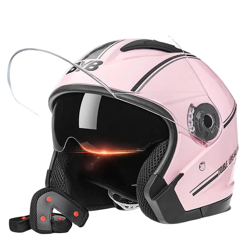 3/4 Open-Face Motorcycle Helmet | Retro Style | Anti-Fog Double-Lens Visor | Lightweight