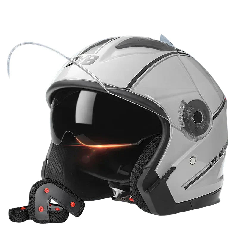 3/4 Open-Face Motorcycle Helmet | Retro Style | Anti-Fog Double-Lens Visor | Lightweight
