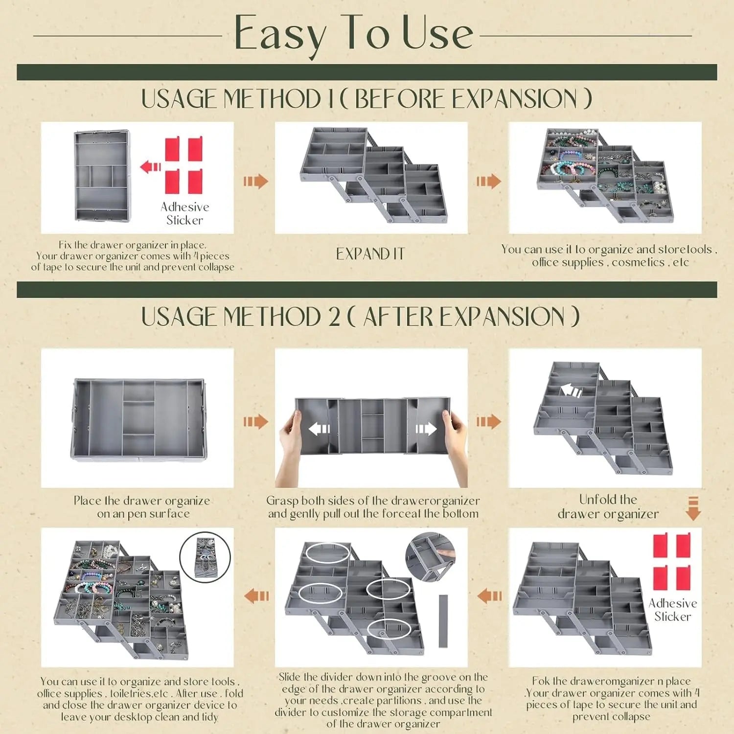 3-Tier Drawer Organizer | Adjustable Dividers & Modular Design | Durable | Space-Saving Storage