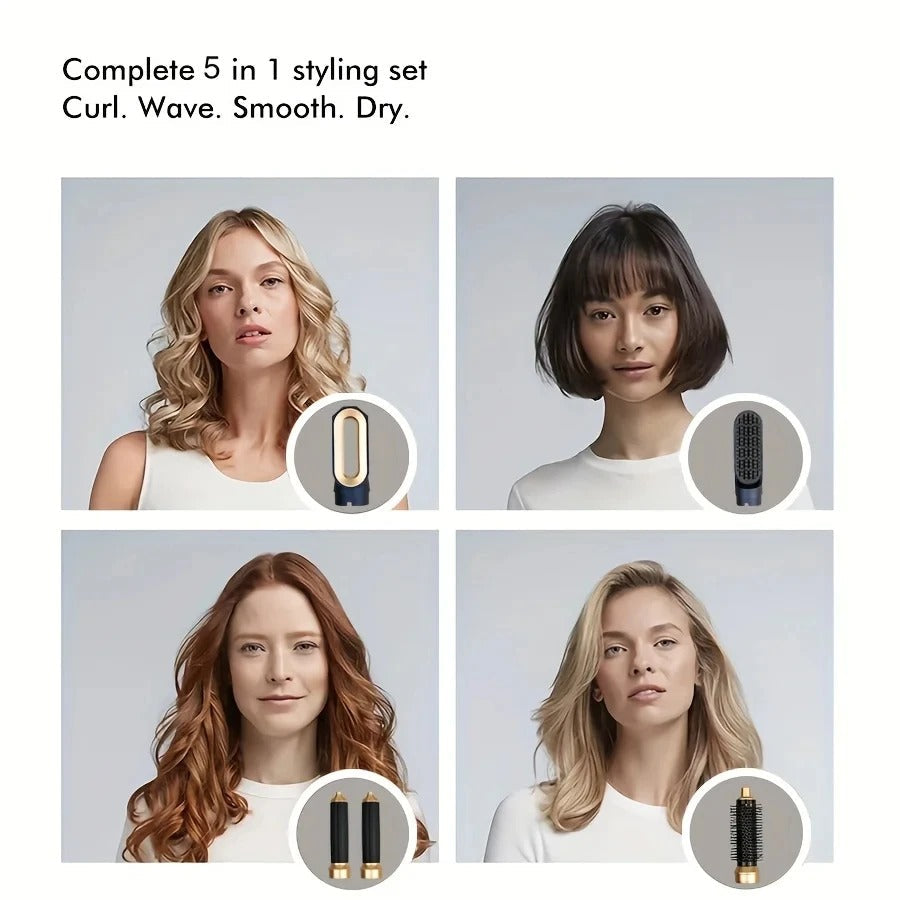 5-in-1 Hair Styler | 1000W Ionic Hot Air Brush | Concentrator & Diffuser Nozzles