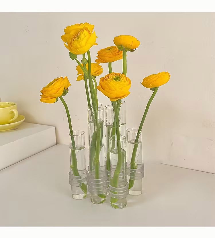 Adjustable Flower Vase | Hinged Interconnected Glass Tubes | Clear Borosilicate Glass