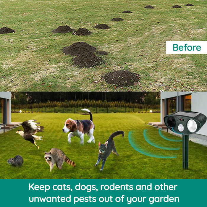 Animal Repeller | Motion-Activated Solar Ultrasonic | Weatherproof | Garden & Yard Protection