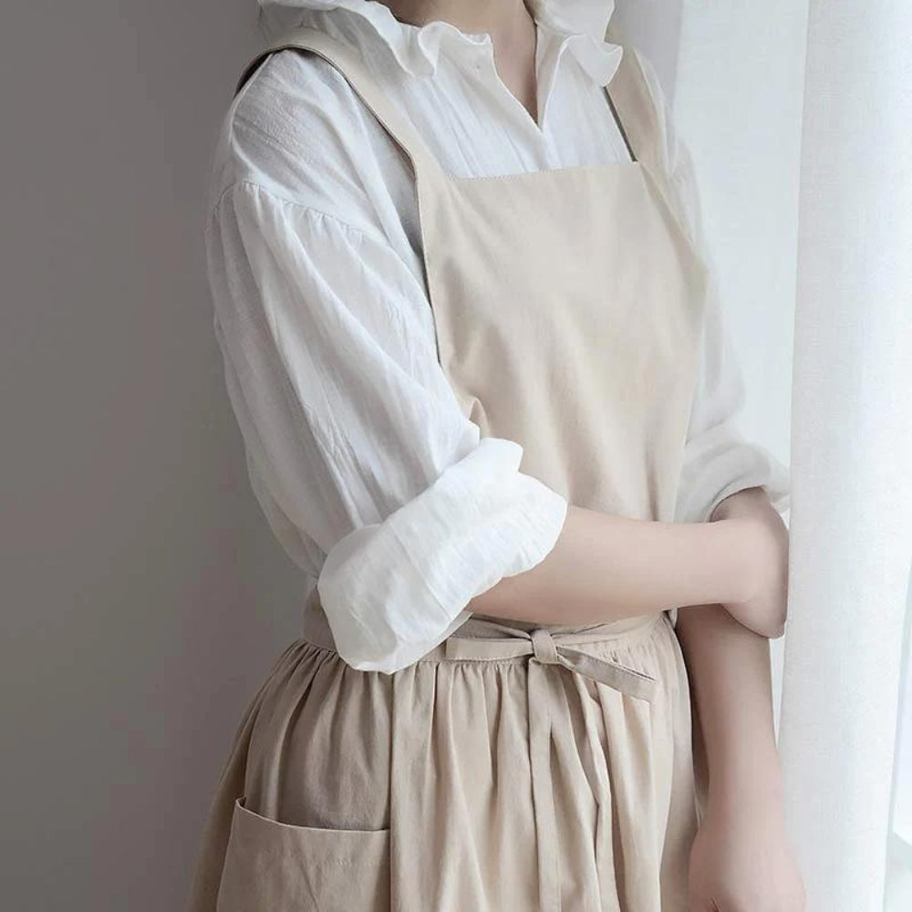 Apron | Cross-Back Design | Cotton with Front Pockets | Kitchen & Café Use
