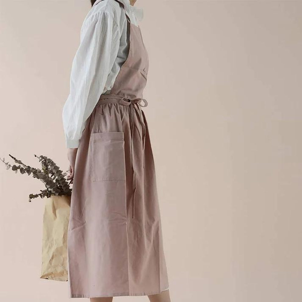 Apron | Cross-Back Design | Cotton with Front Pockets | Kitchen & Café Use