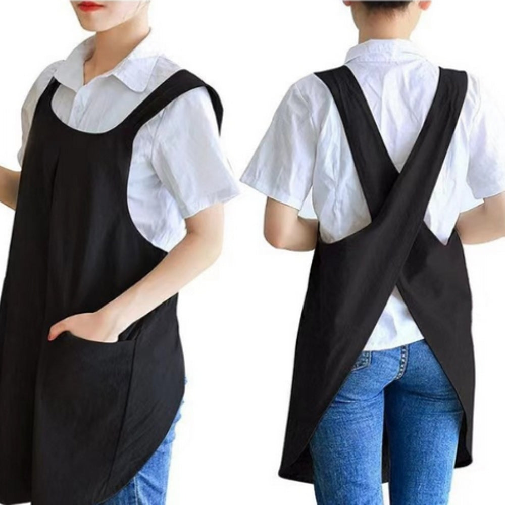 Apron | Korean-Inspired Cross-Back Design | Two Front Pockets | Comfortable Fit