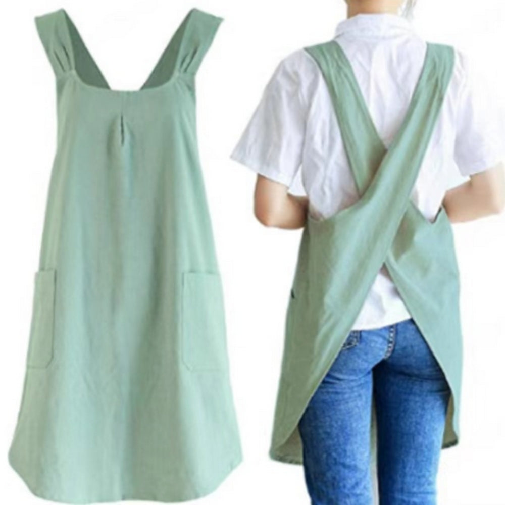 Apron | Korean-Inspired Cross-Back Design | Two Front Pockets | Comfortable Fit