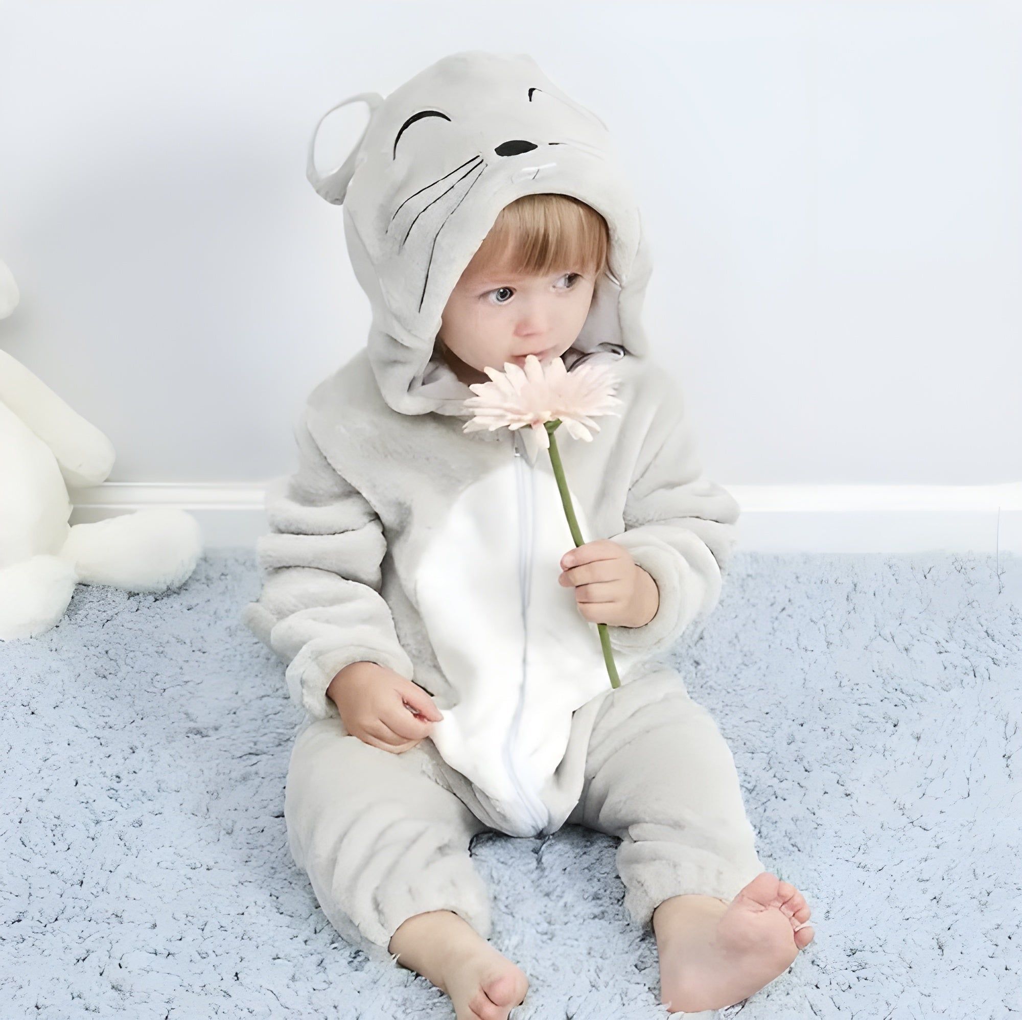 Baby Animal Romper | Hooded Onesie with Ears | Velour Knit Fabric | Cozy Comfort