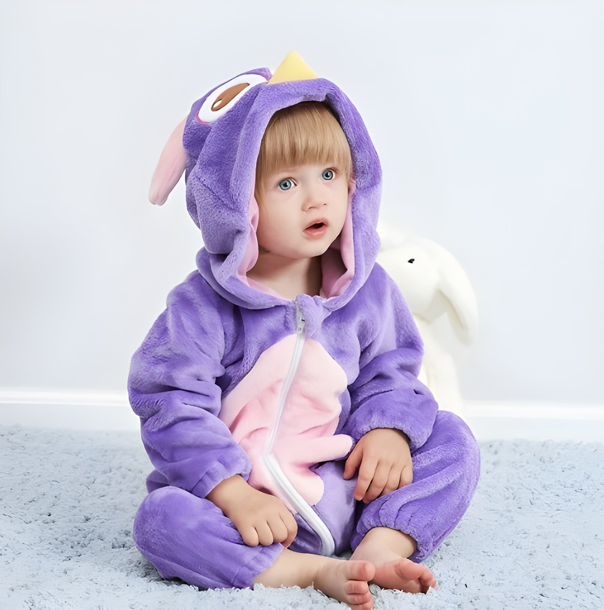 Baby Animal Romper | Hooded Onesie with Ears | Velour Knit Fabric | Cozy Comfort