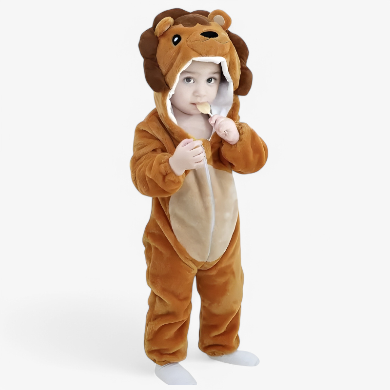 Baby Animal Romper | Hooded Onesie with Ears | Velour Knit Fabric | Cozy Comfort