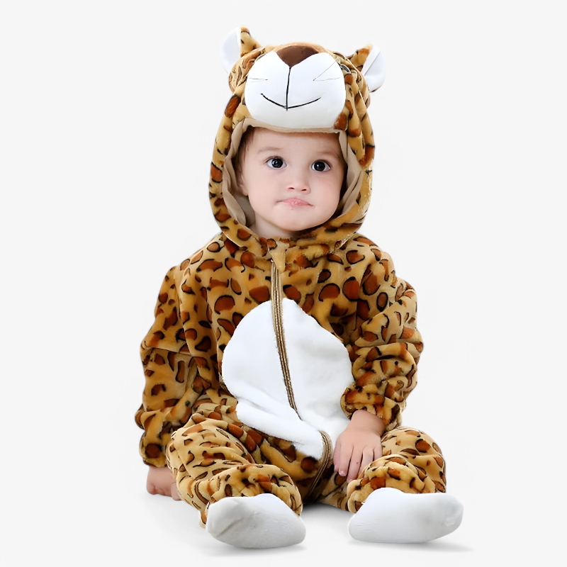 Baby Animal Romper | Hooded Onesie with Ears | Velour Knit Fabric | Cozy Comfort