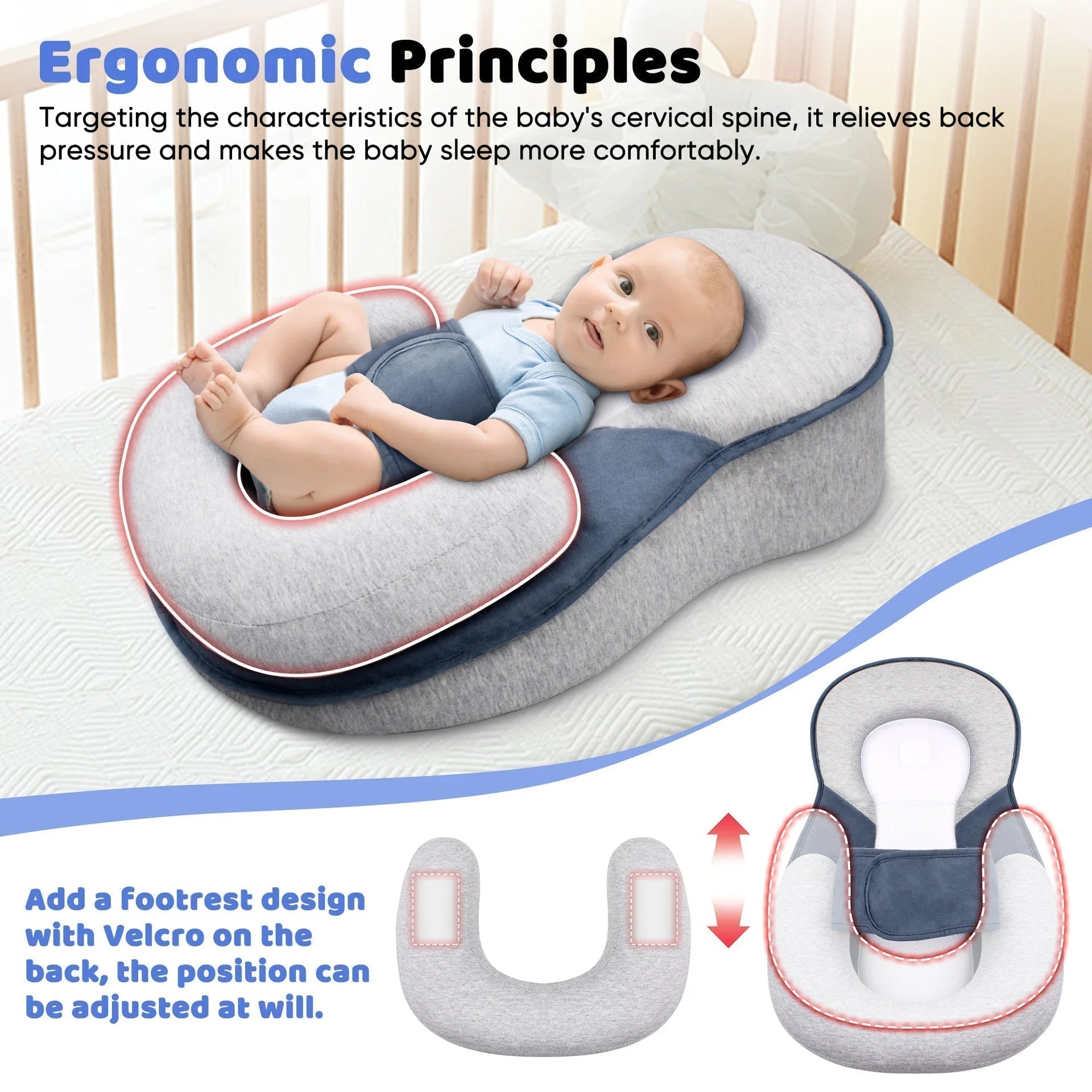 Baby Lounger for Newborns & Infants | Elevated Anti-Reflux 15° Incline | Breathable Cotton Mesh
