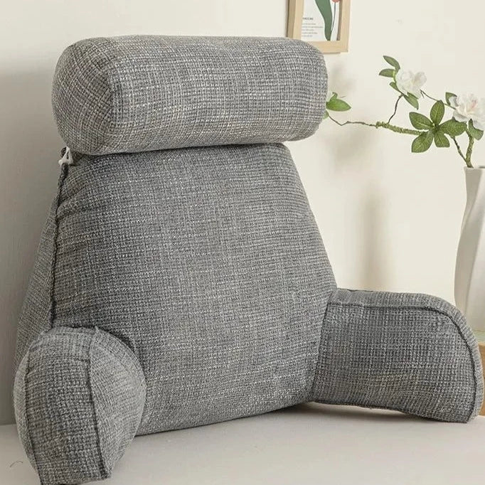 Back Support Pillow | Ergonomic with Adjustable Headrest & Armrests | Cotton Blend Cover