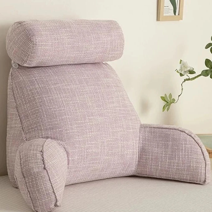 Back Support Pillow | Ergonomic with Adjustable Headrest & Armrests | Cotton Blend Cover