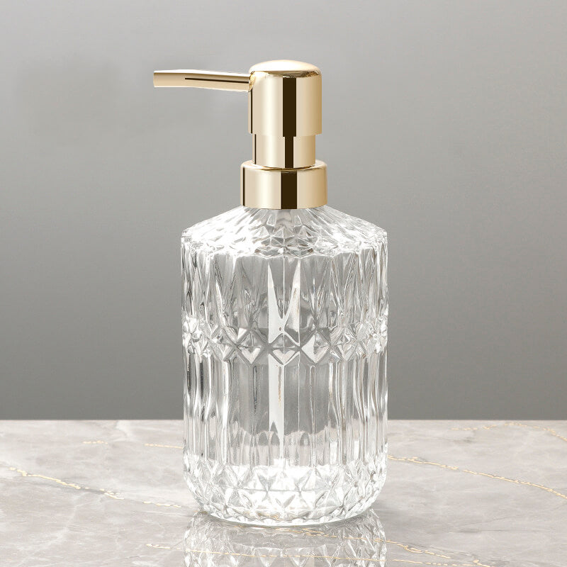 Bathroom Soap Dispenser | Diamond-Pattern Glass | 390ml Capacity | Elegant Design