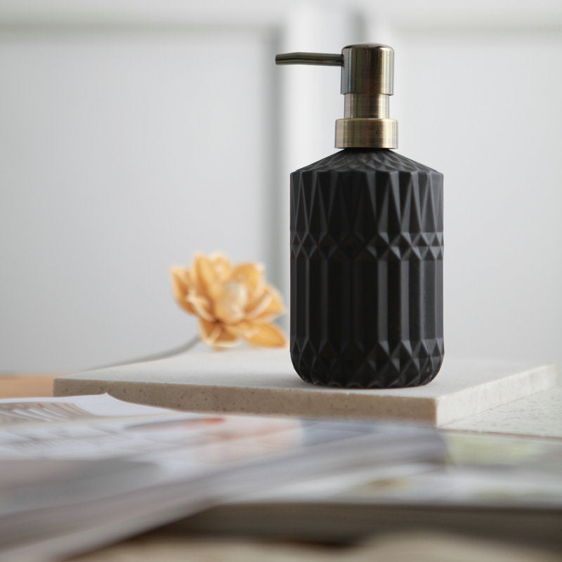 Bathroom Soap Dispenser | Diamond-Pattern Glass | 390ml Capacity | Elegant Design