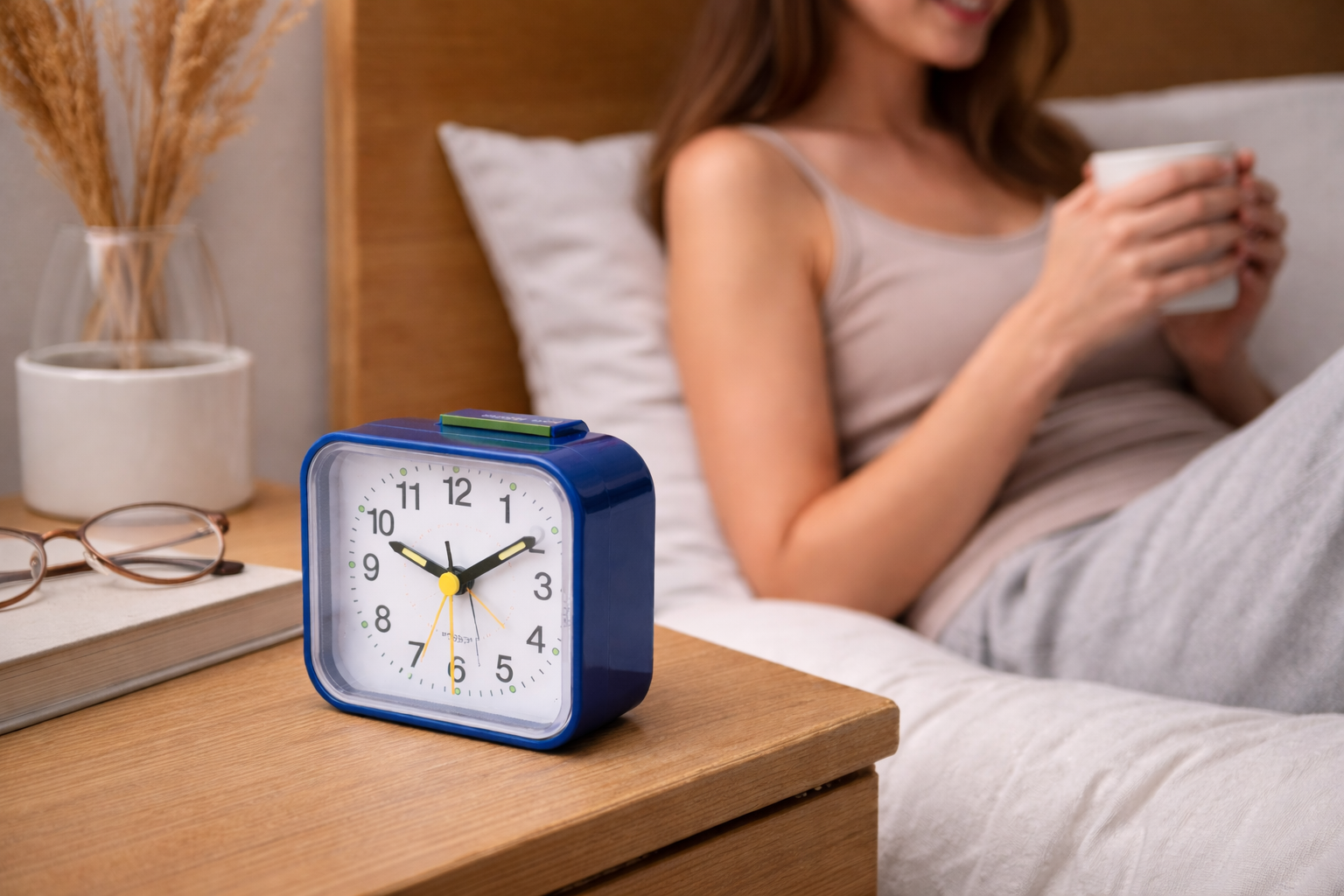 Bedside Alarm Clock | Silent Analog Face | Snooze & Night Light | Compact Nightstand Size