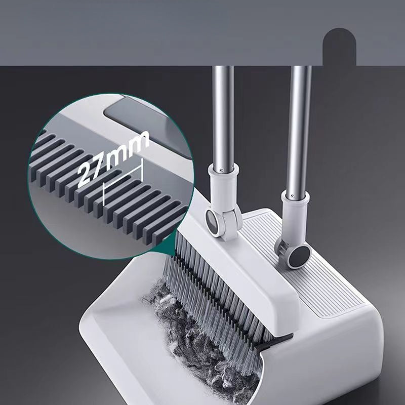Broom & Dustpan Set | Integrated Comb & Ergonomic Handle | Stainless Steel Handle | Space-Saving