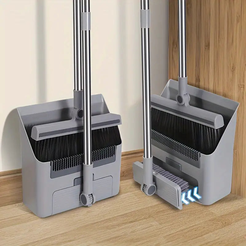 Broom & Dustpan Set | Integrated Comb & Ergonomic Handle | Stainless Steel Handle | Space-Saving