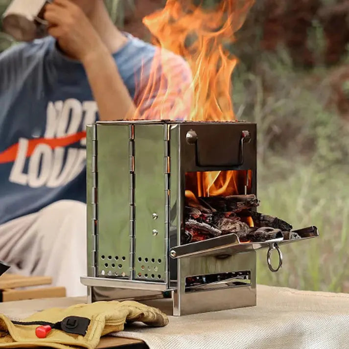 Camping Wood Stove | Foldable Stainless Steel | Includes Carry Bag | Efficient Burning
