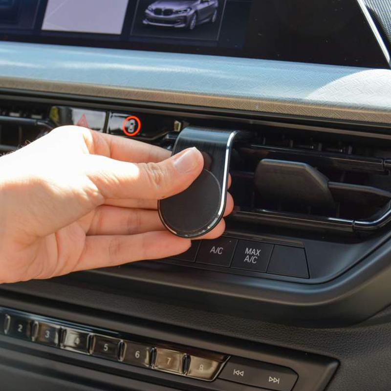 Car Air Vent Phone Holder | L-Shaped Magnetic Mount | Aluminum & Silicone | Universal Fit 3.5-7 in